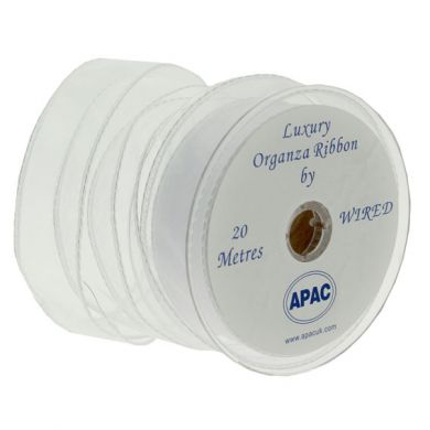 Ribbon - Organza - Wired  - White 30mm
