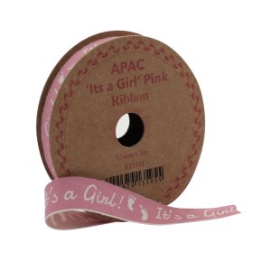 Ribbon  Its A Girl Pink 15mm x 5mts