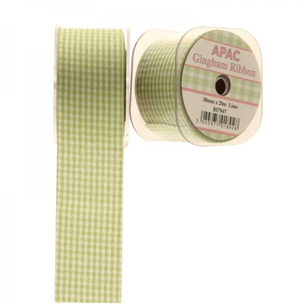Ribbon Gingham Small Print Lime 38mm