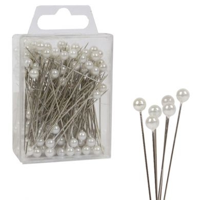 Pins - 5Cm Rnd Headed Wht Pearl  X144