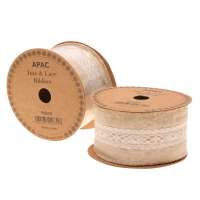 Ribbon Natural with White Lace 50mmx5yrds