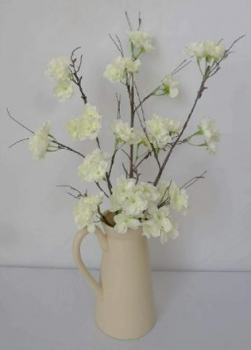 Artificial White Blossom in White Jug 50cm