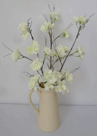 Artificial White Blossom in White Jug 50cm