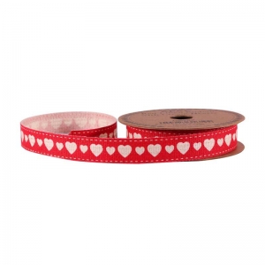 Ribbon Linen Red Hearts