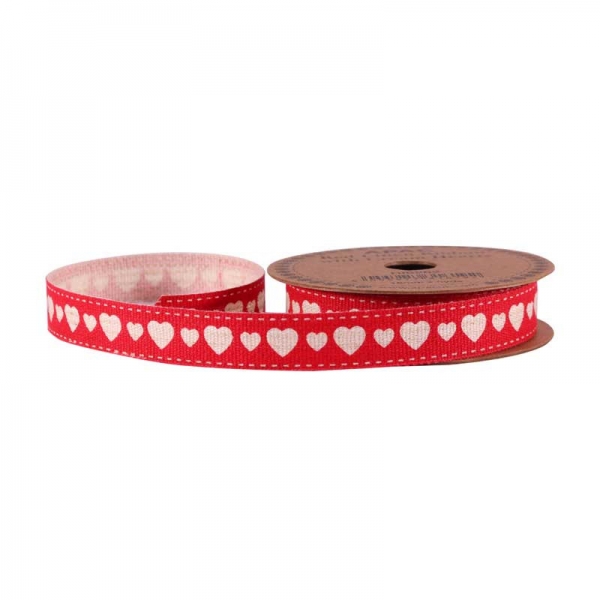 Ribbon Linen Red Hearts