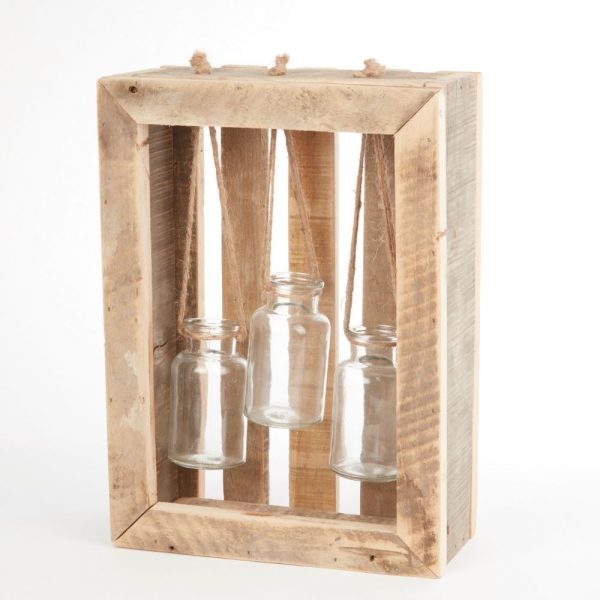 Wooden Box with 3 Bottle Hang