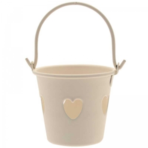 Cream Metal Bucket with Handle