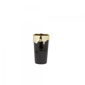 Ceramic - Black & Gold Drip Vase