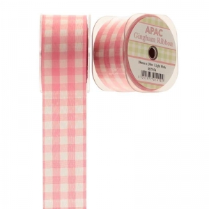 Gingham Check Ribbon - Light Pink Large