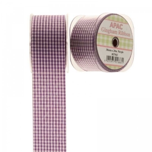 Gingham Check Ribbon - Purple Small