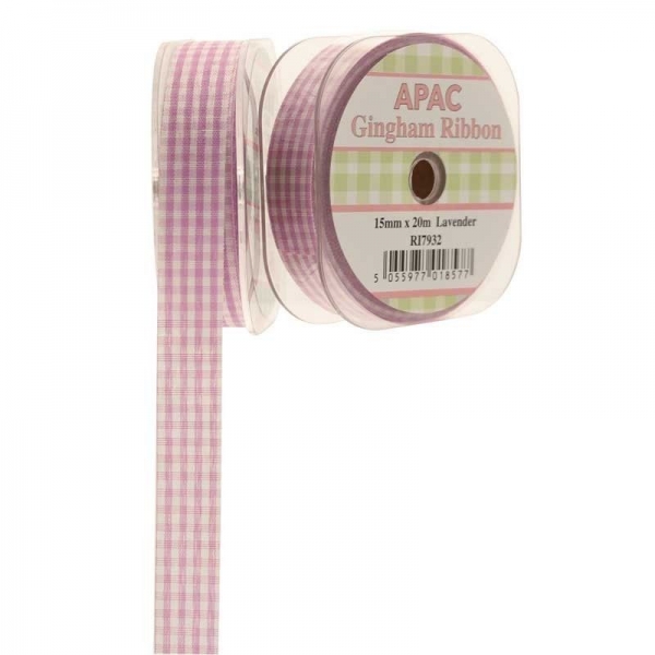 Gingham Check Ribbon - Lavender Small