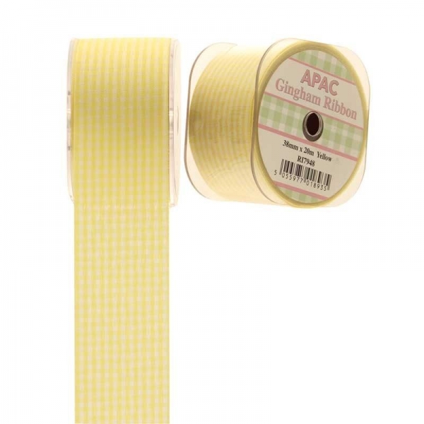 Gingham Check Ribbon - Yellow Small