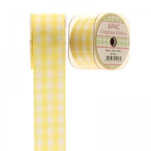 Gingham Check Ribbon - Yellow Large