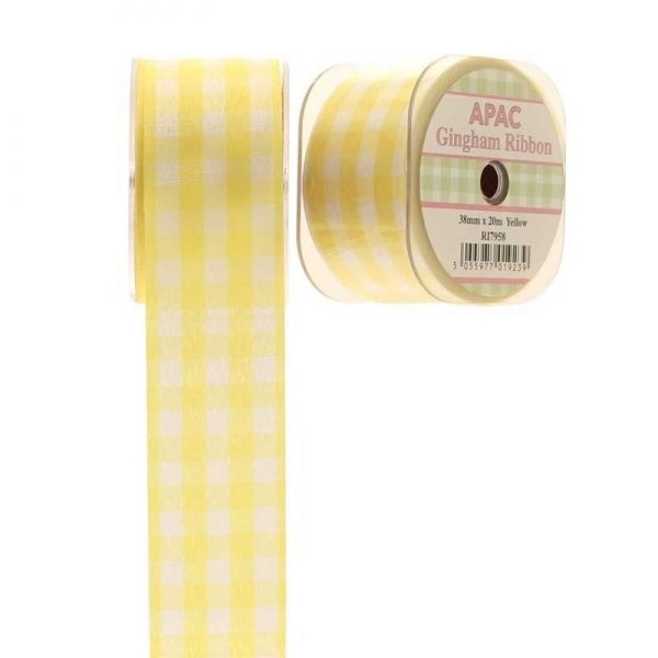 Gingham Check Ribbon - Yellow Large