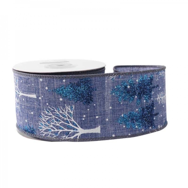 Ribbon - Blue Glitter Trees
