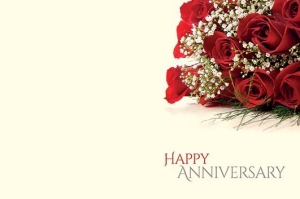 Greeting Cards - Happy Anniversary - Roses & Gypsophila