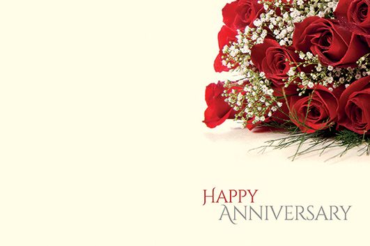 Greeting Cards - Happy Anniversary - Roses & Gypsophila