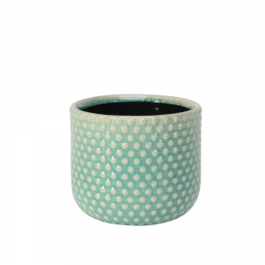 Painted Turquoise Pot with Debossed Dots