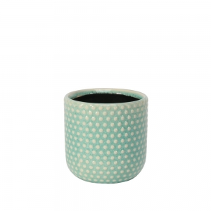 Painted Turquoise Pot with Debossed Dots